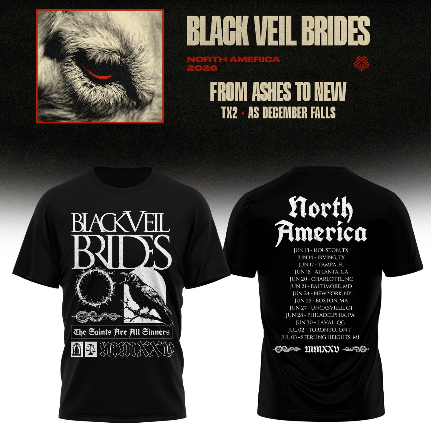 Black Veil Brides “ From Ashes To New Tour (North America 2026) Limited Tshirt
