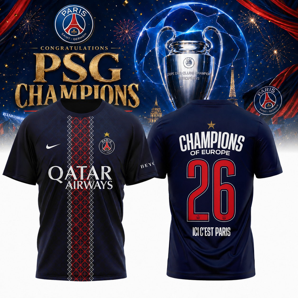 PSG FC - UEFA Champions League CHAMPIONS Shirt