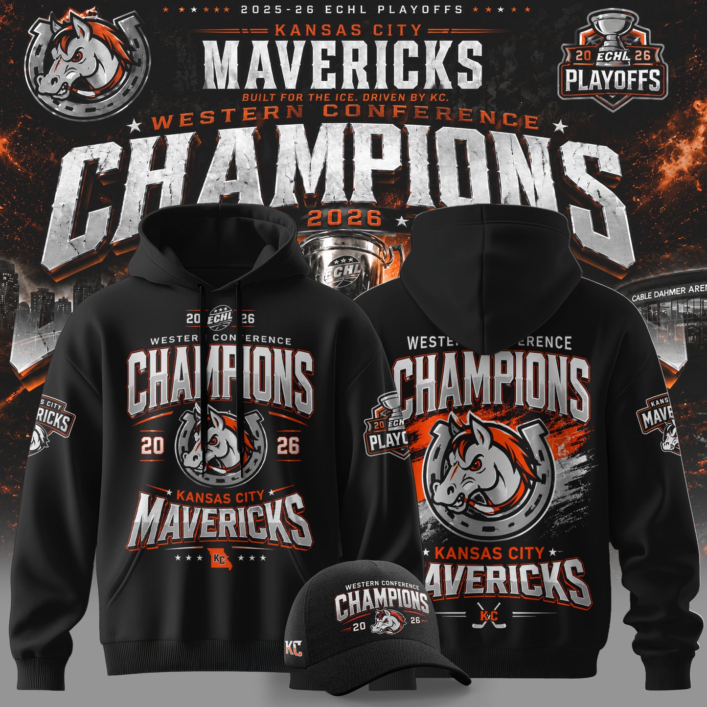 Kansas City Mavericks 2026 Western Conference Champions Hoodie