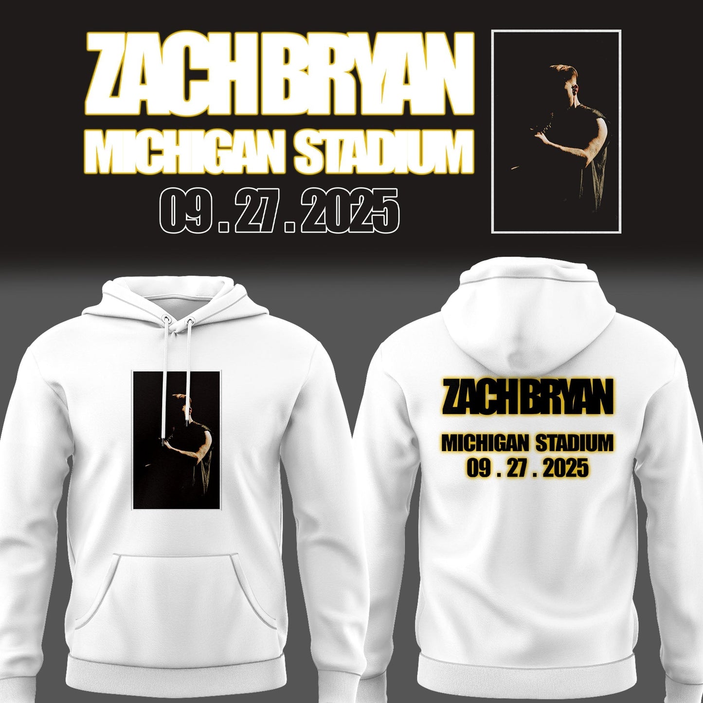 Limited Edition Michigan Fb Zach The Quittin™ Time Tour 2025 Michigan Stadium White Hoodie