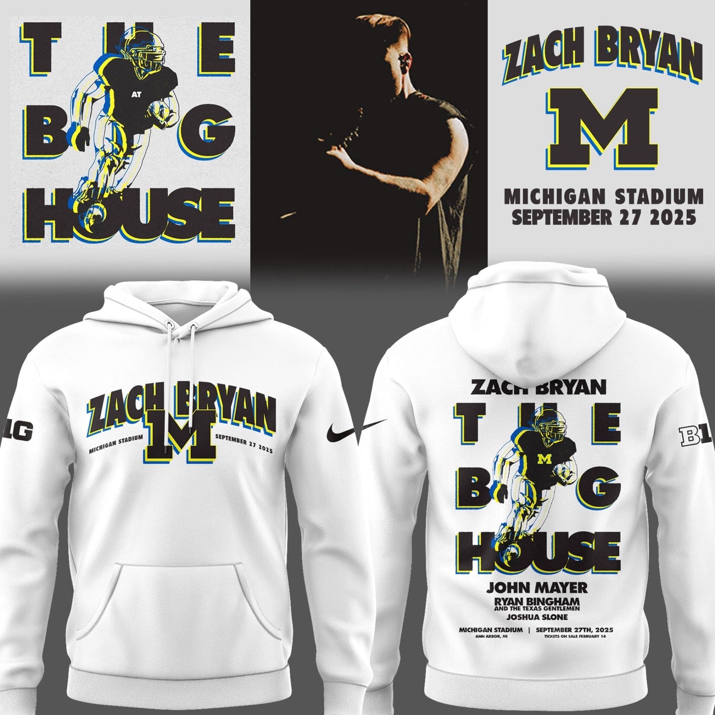 Limited Edition Michigan Fb Zach The Quittin™ Time Tour 2025 Michigan Stadium White Hoodie