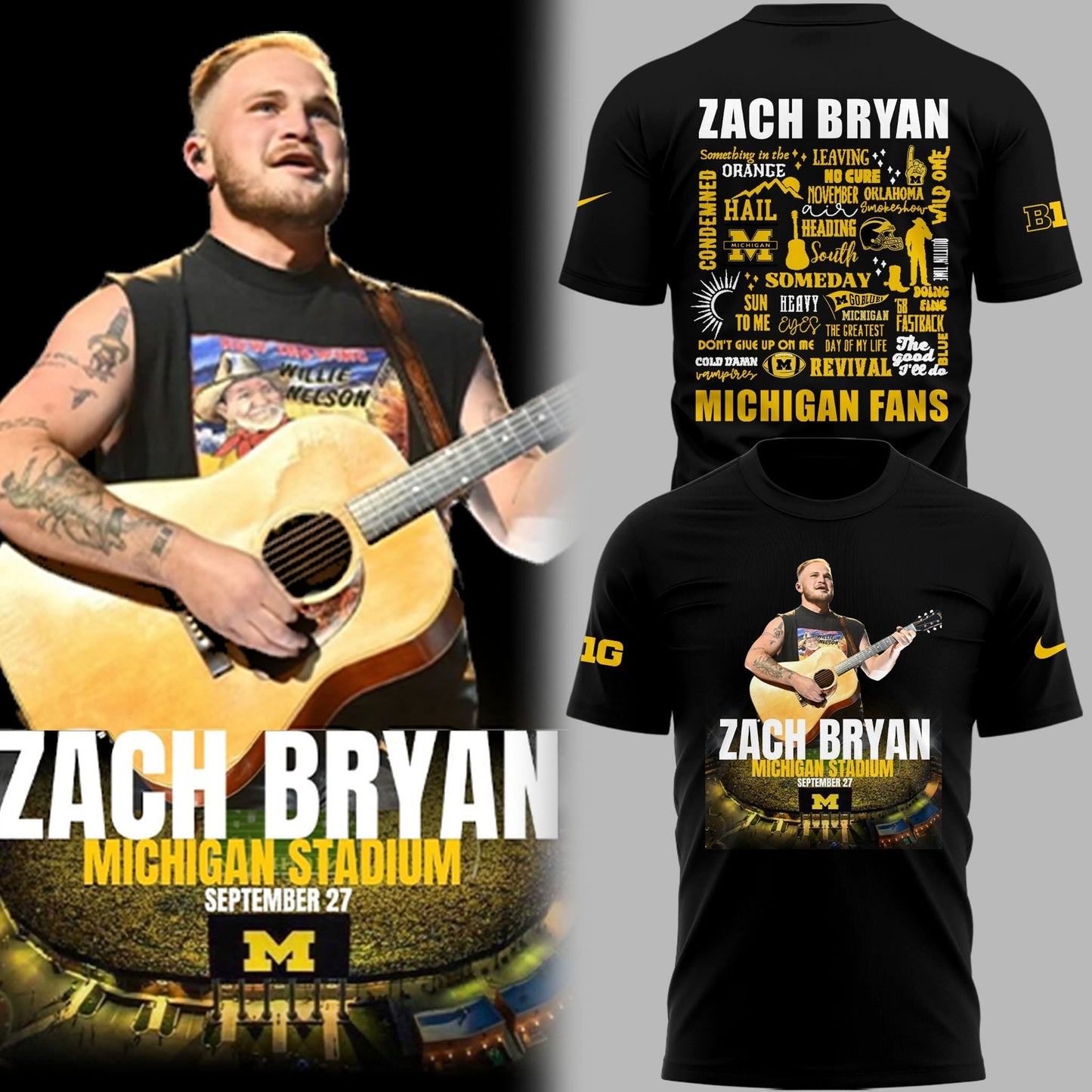 Limited Edition Michigan Fb Zach The Quittin™ Time Tour 2025 Michigan Stadium TShirt