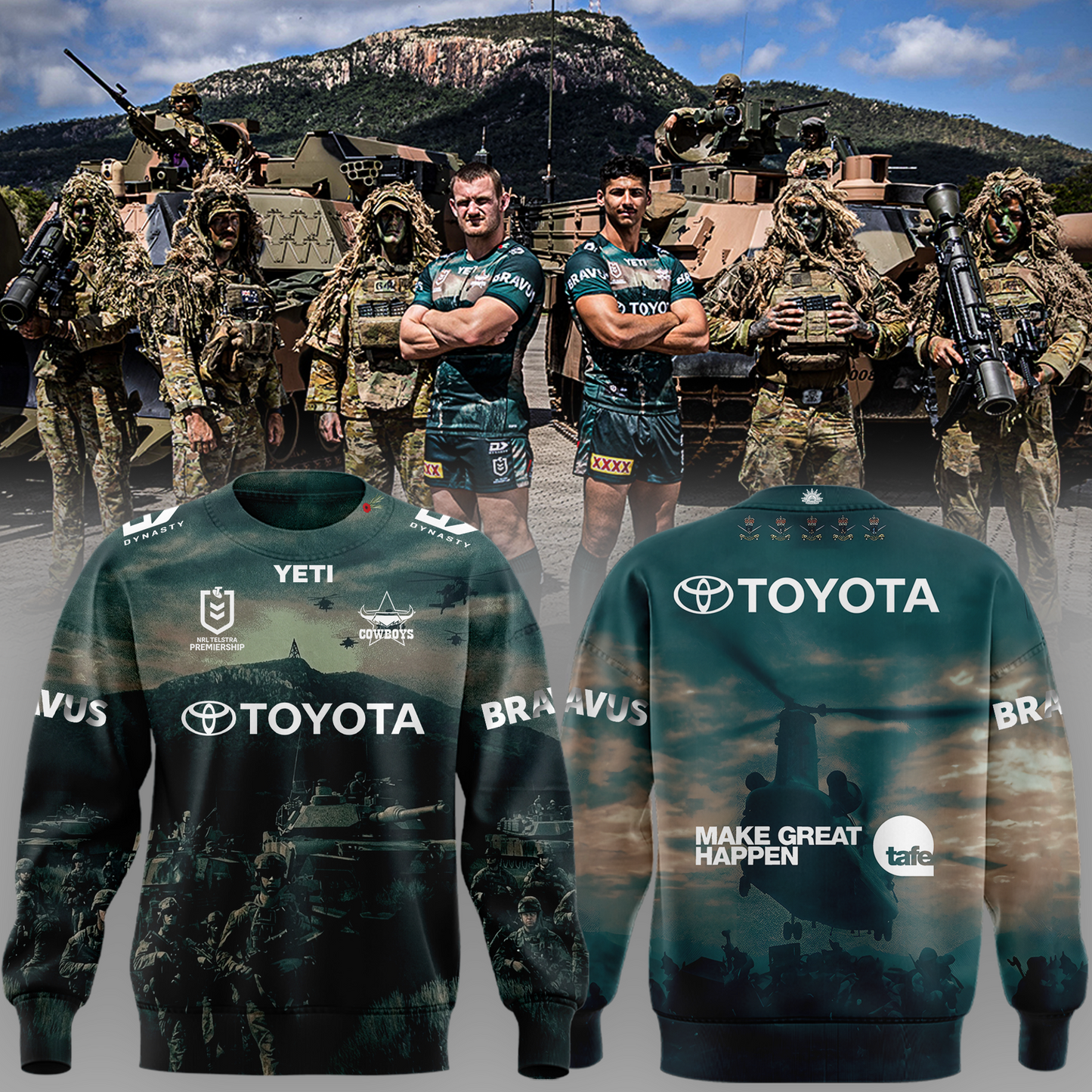 Limited Edition NQ Cowboys 2026 NRL Australian Army Sweatshirt