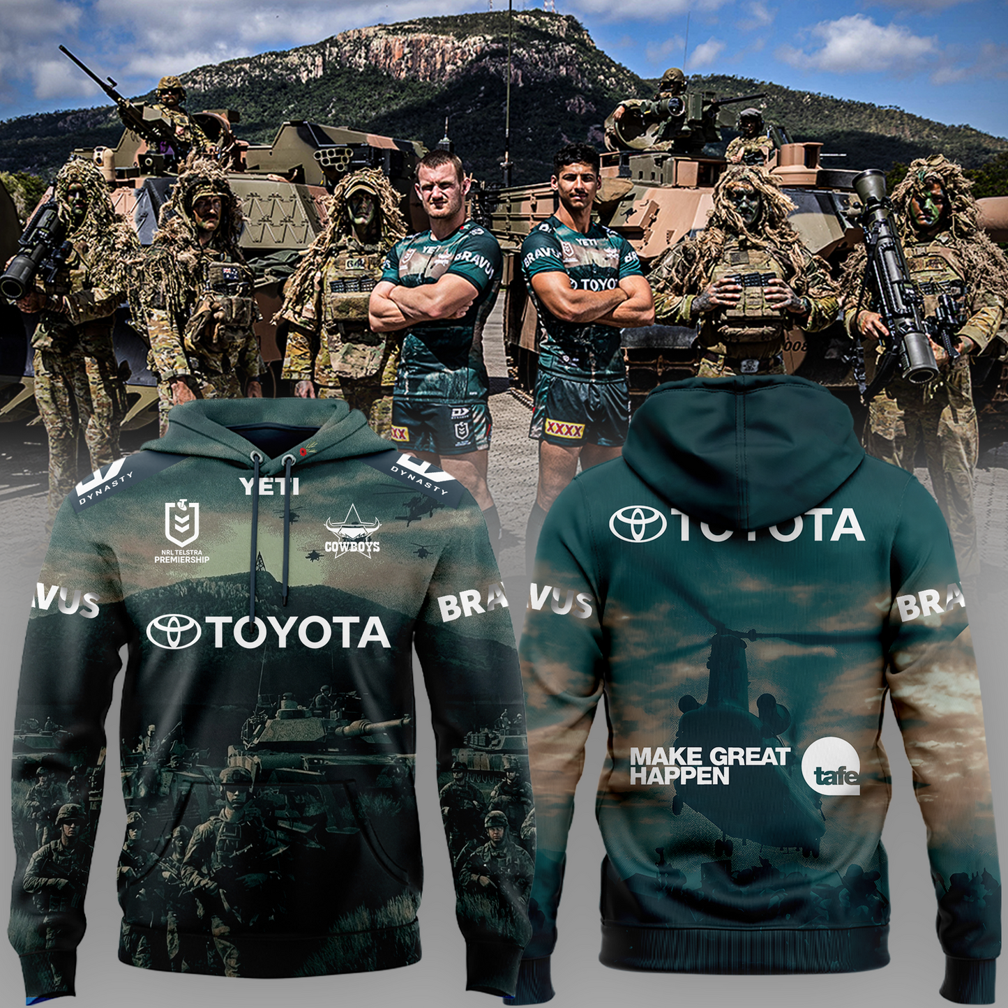Limited Edition NQ Cowboys 2026 NRL Australian Army Hoodie