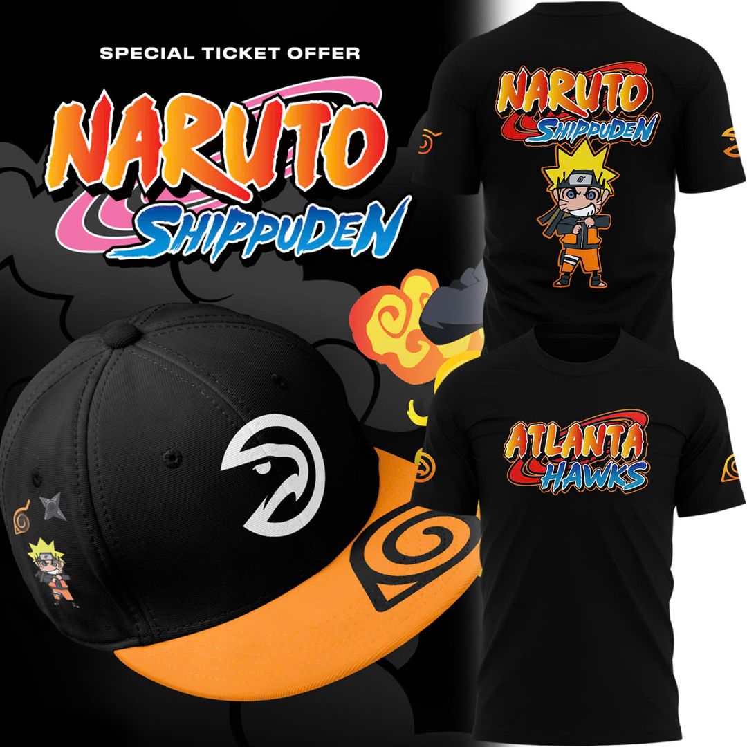 Special 2026 Atlanta Hawks x Naruto Shippuden Black T-Shirt