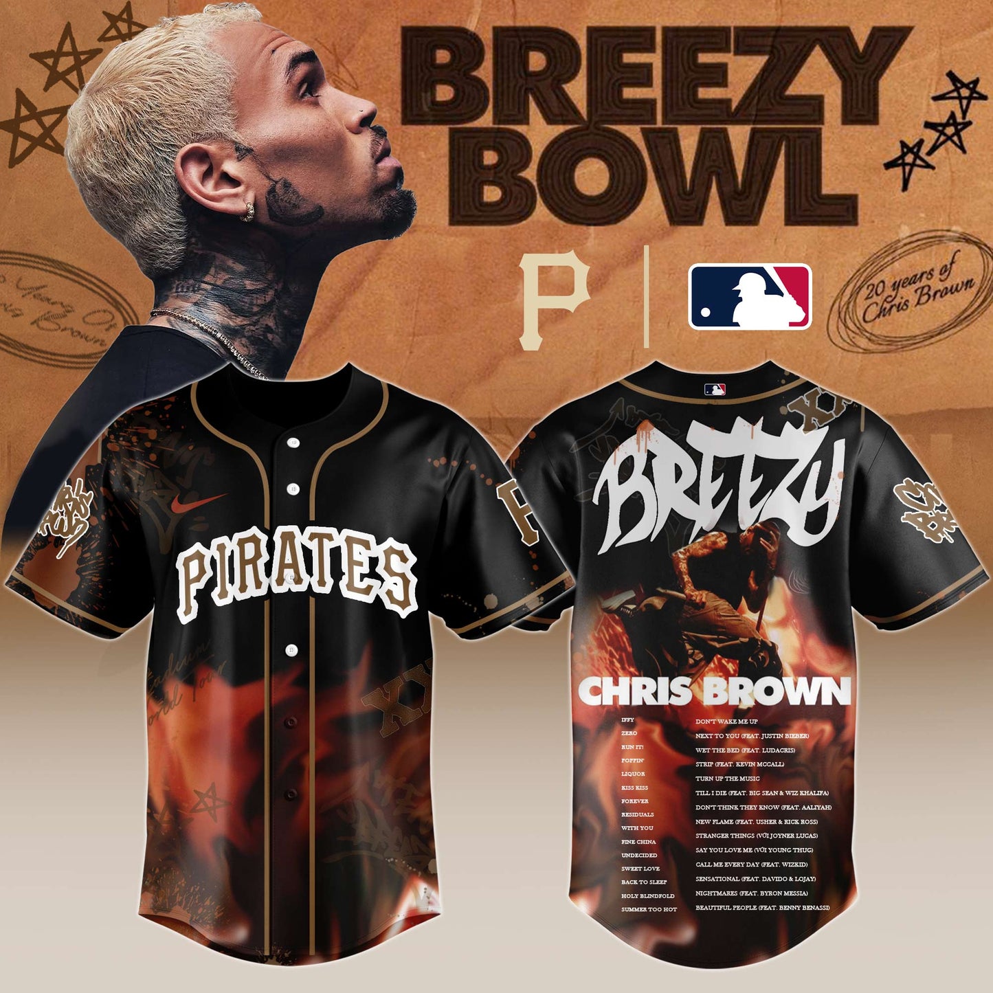 P Pirates x Chris Brown Breezy¯Bowl¯XX Stadium World Tour 2025 Jersey Editions Limited + Selling Out Fast