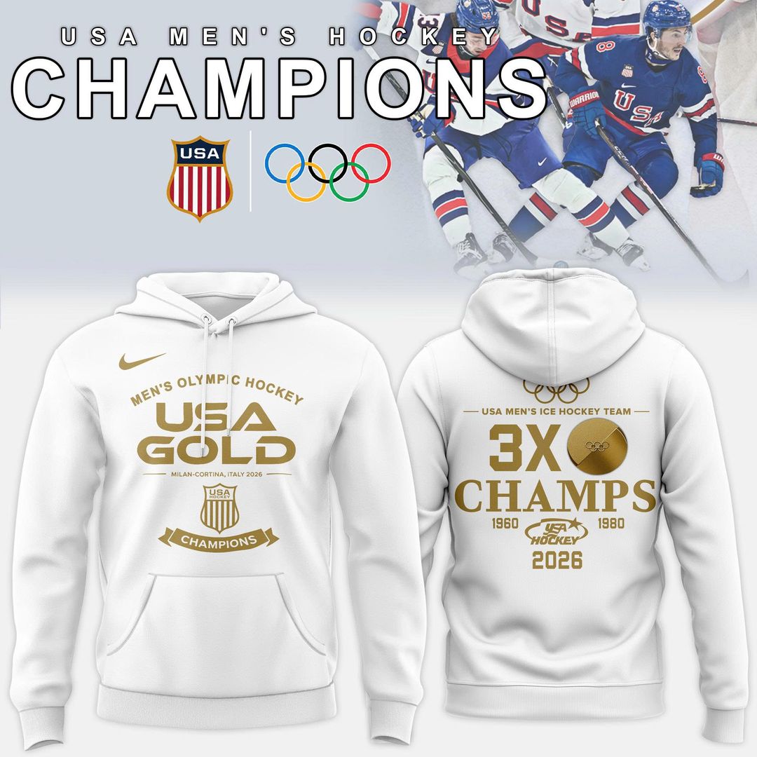 USA Men™s Ice Hockey Team Olympic 2026 Champions White Hoodie