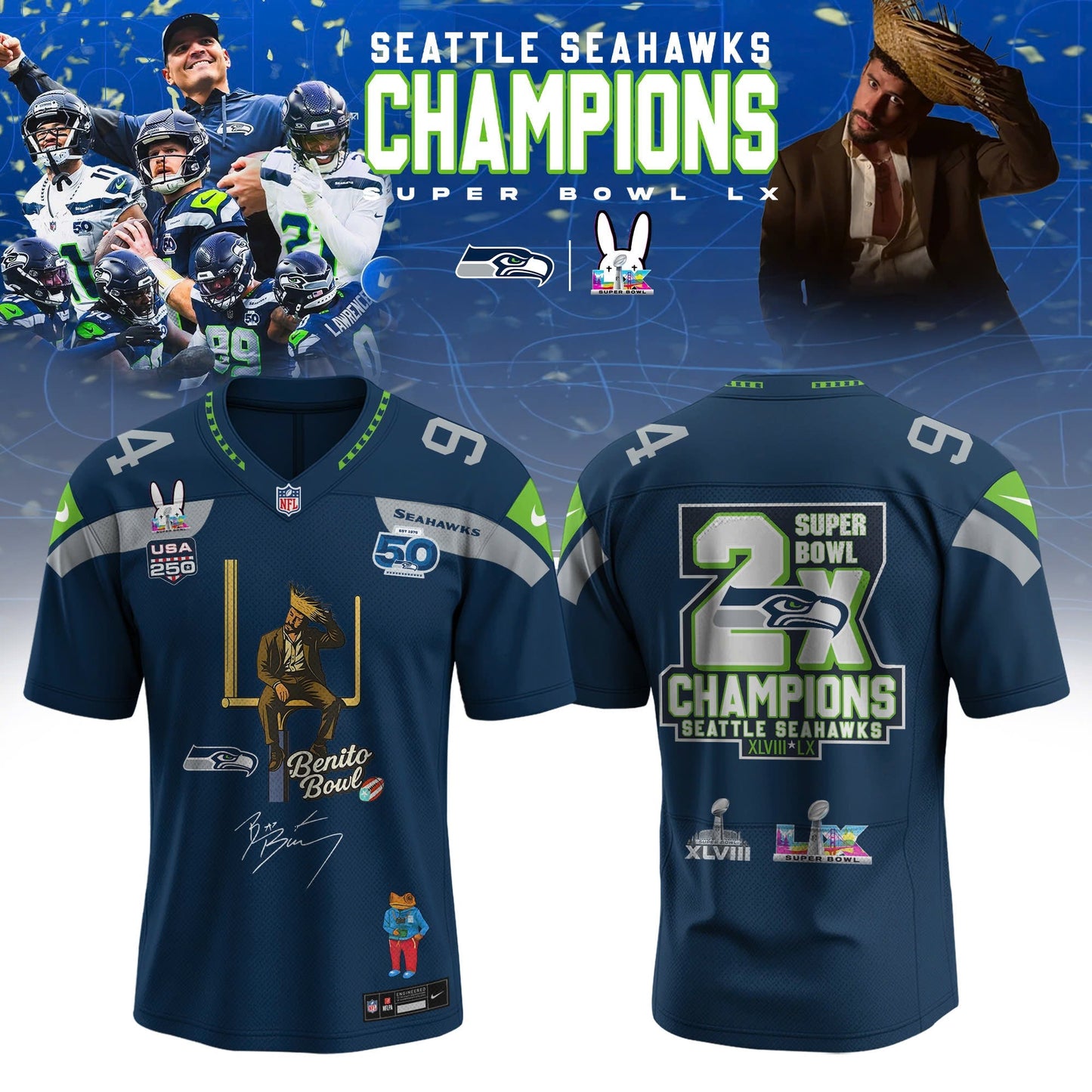 Seattle Seahawks Super Bowl LX Champions 2026 Special Edition Jersey