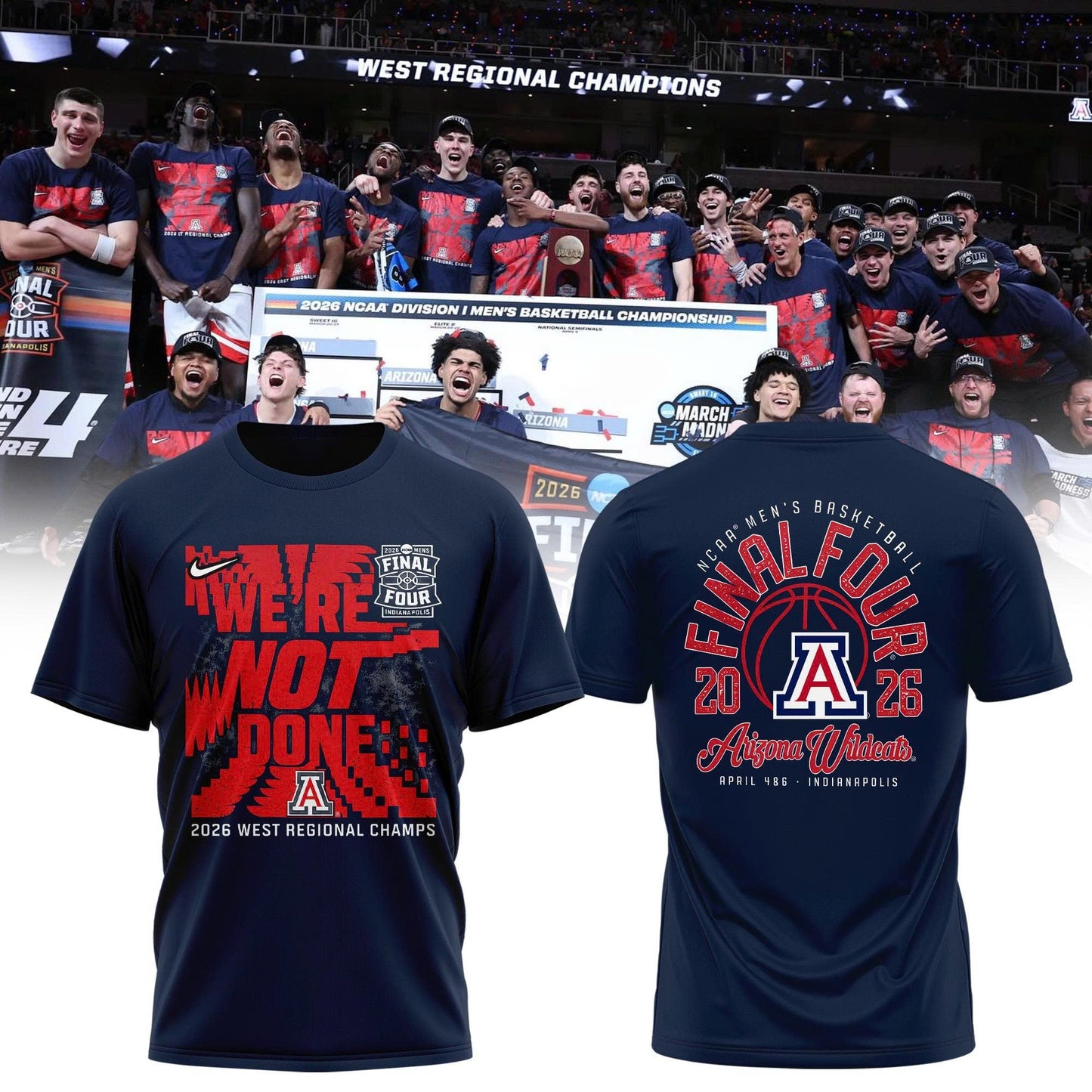 Arizona Wildcats West Region Champions 2026 T-Shirt “ NCAA March Madness Basketball Tee