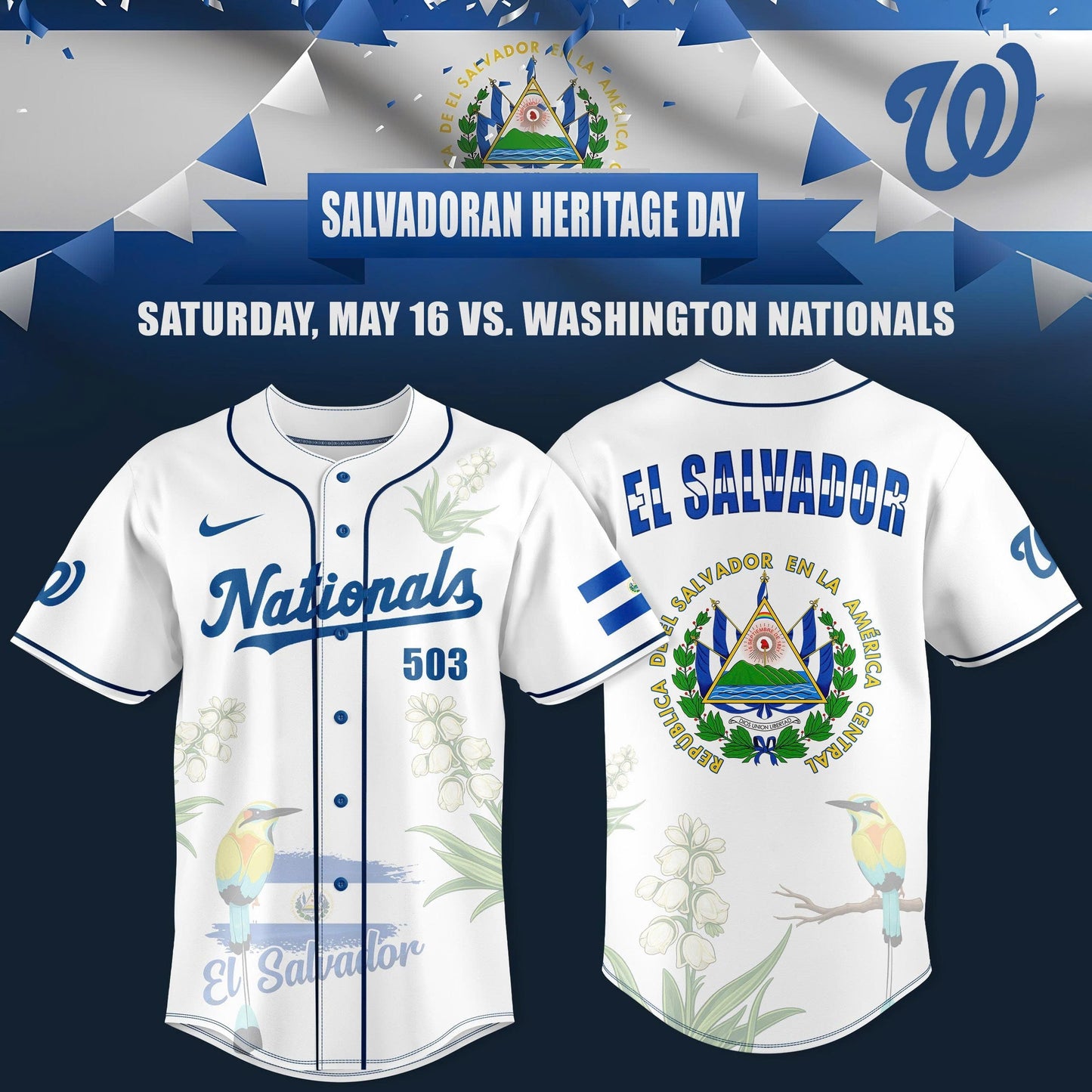 Washington Nationals Salvadoran Heritage Day in DC 2026 Edition Jersey
