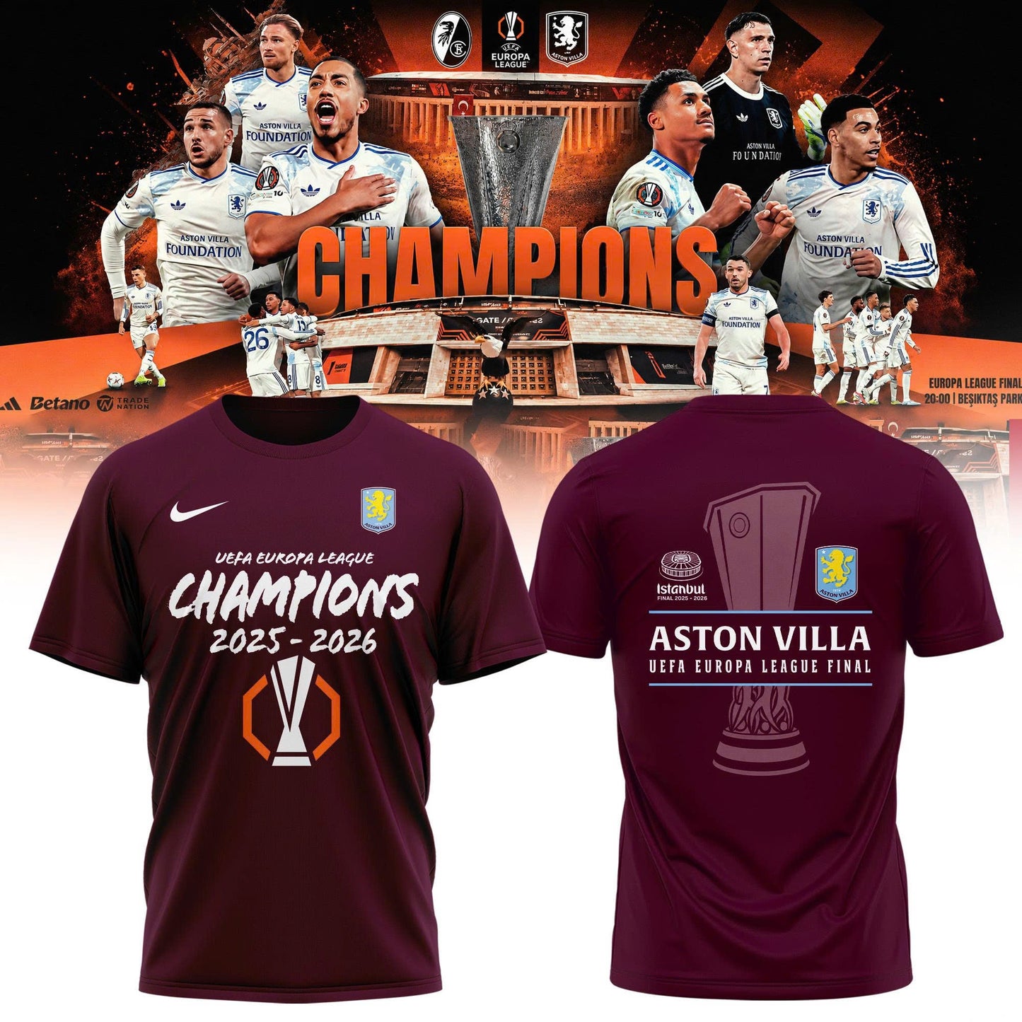 Aston Villa Champions Europa League 25/26 Tshirt