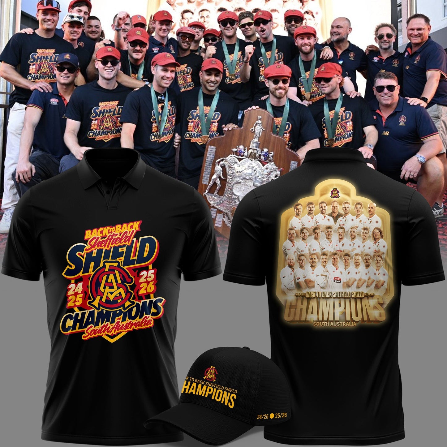 South Australia Special Back to Back Sheffield Shield Cricket Champions Limited Edition Polo