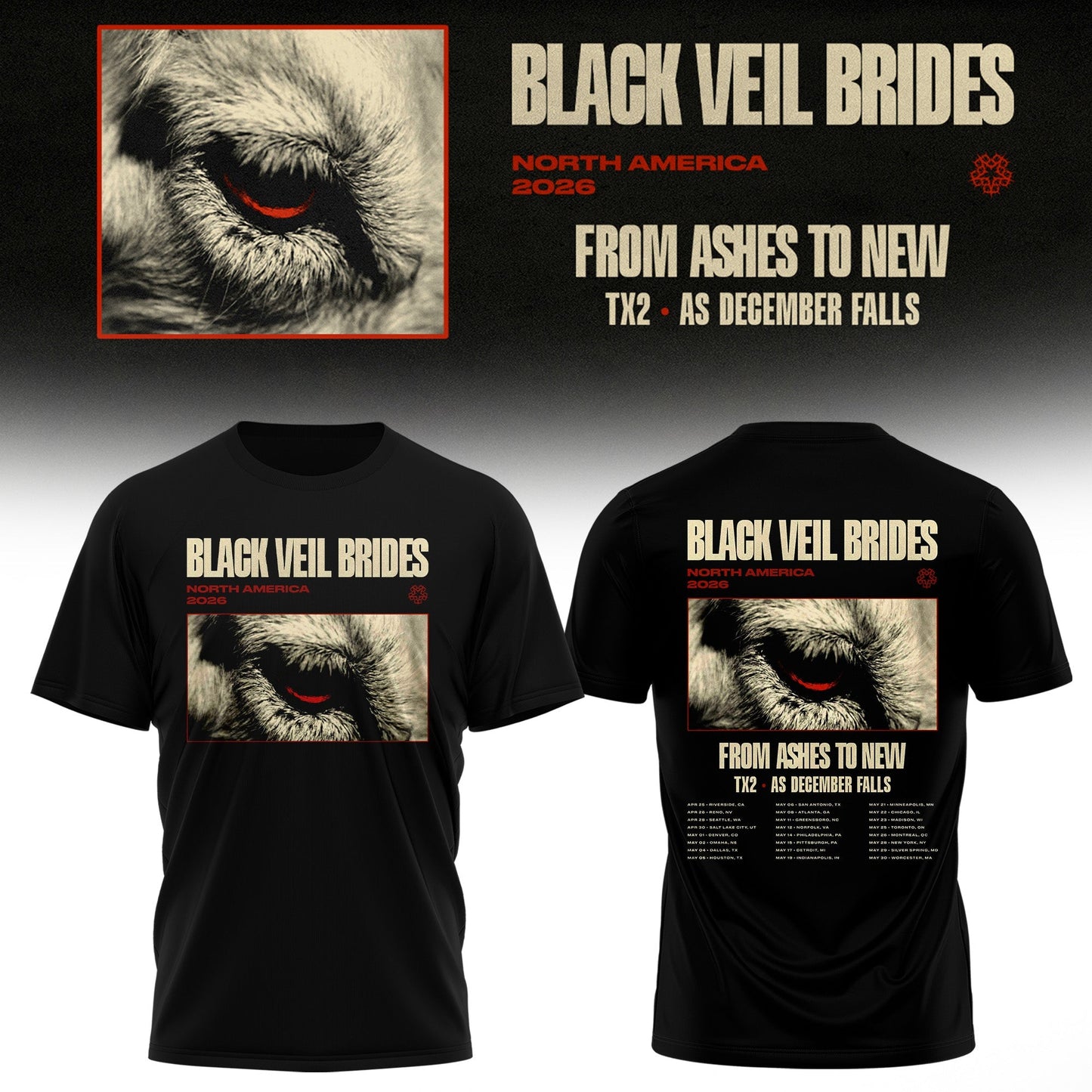 Black Veil Brides “ From Ashes To New Tour (North America 2026) Limited Tshirt
