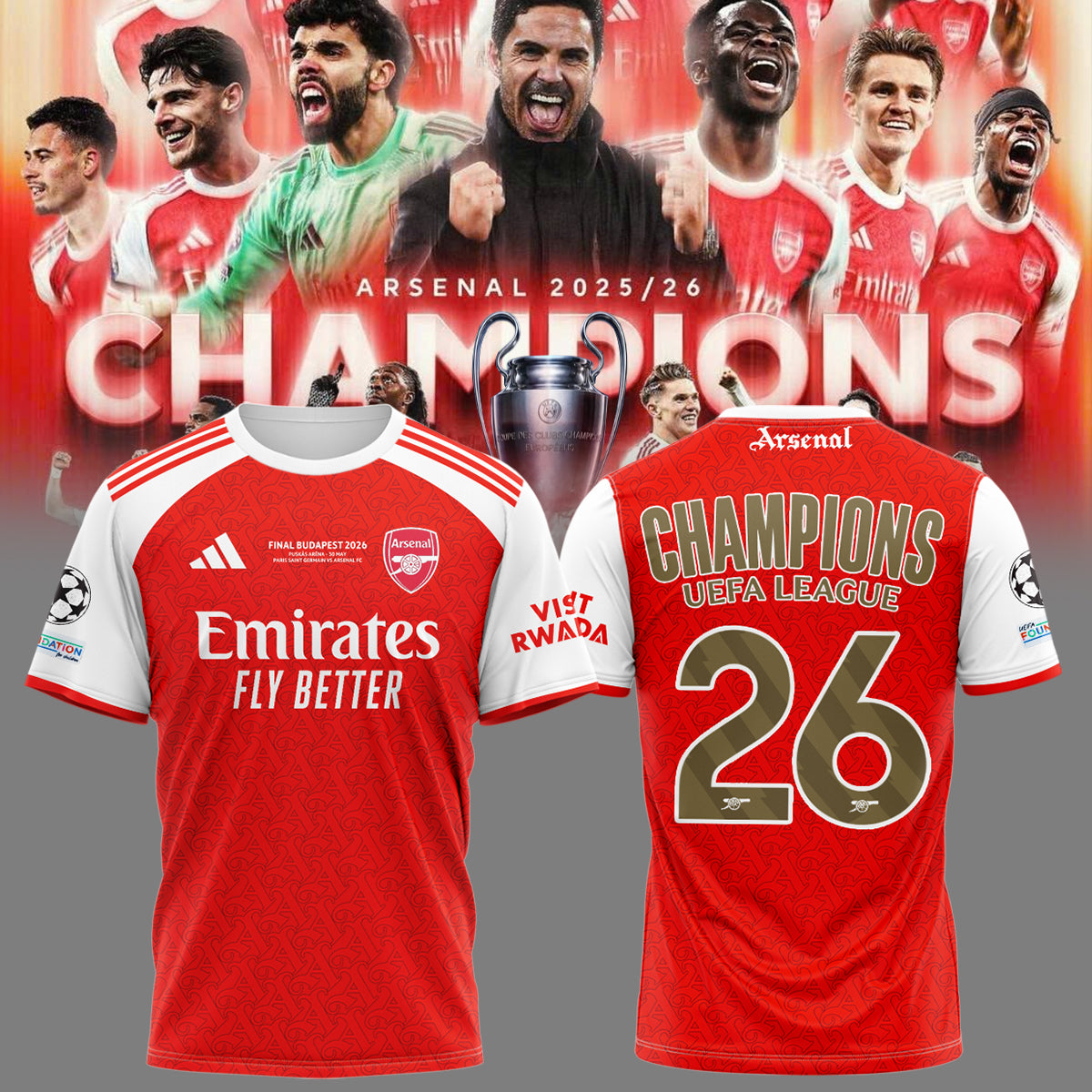 Arsenal FC - UEFA Champions League CHAMPIONS Shirt
