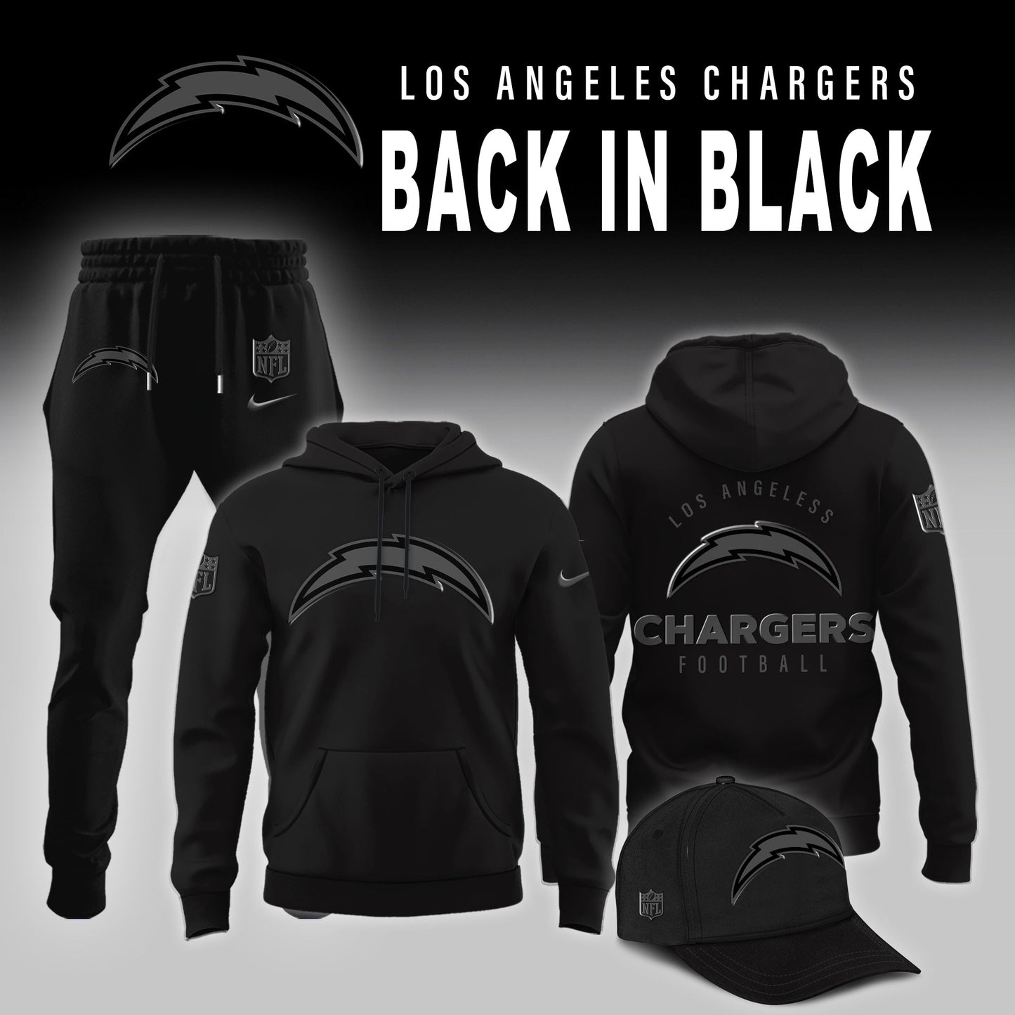 Los Angeles Chargers 2025 Back In Black Limited Combo Hoodie