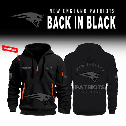 New England Patriots Back In Black Half Zip Hoodie