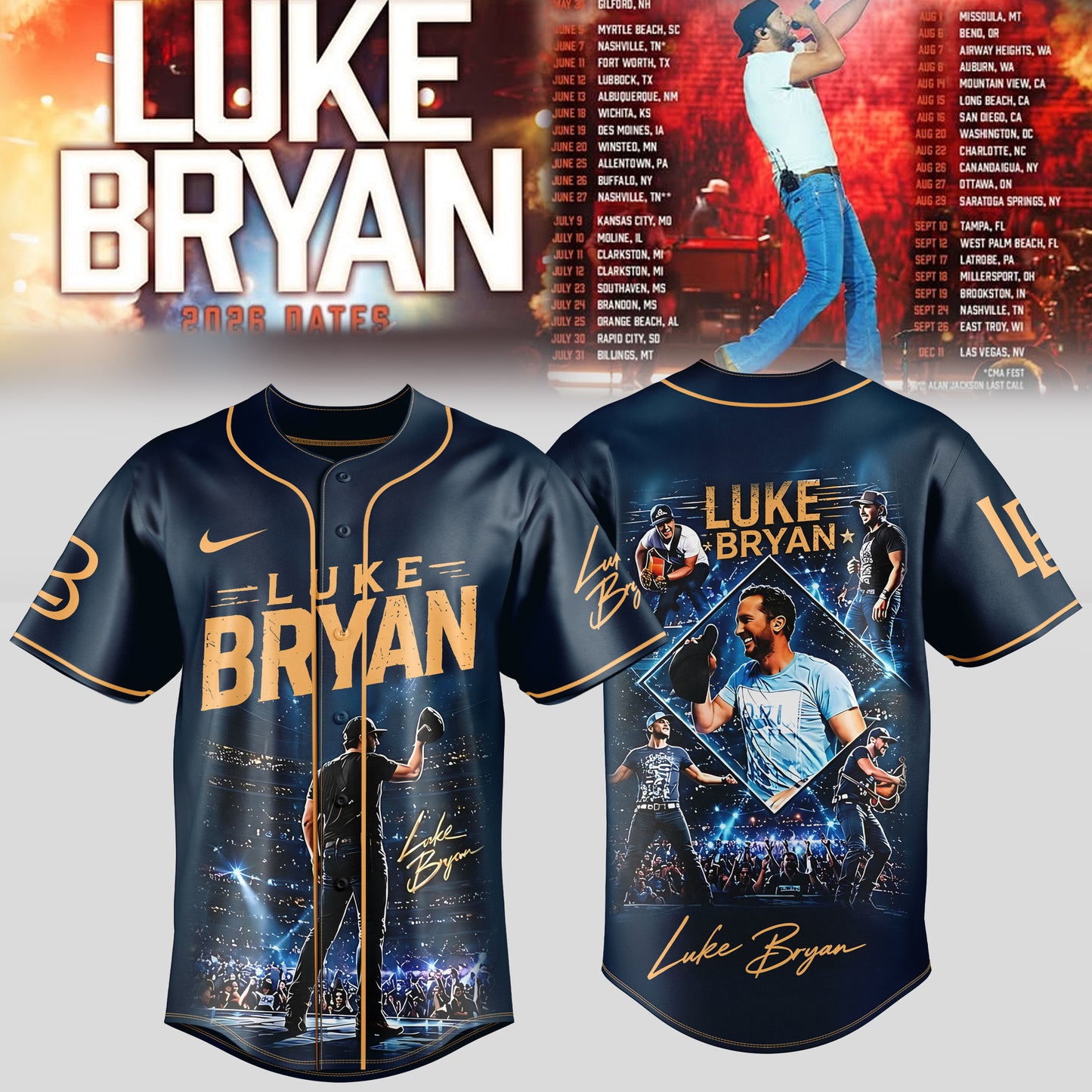 LUKE BRYAN 2026 TOUR MERCH – COUNTRY NIGHTS JERSEY