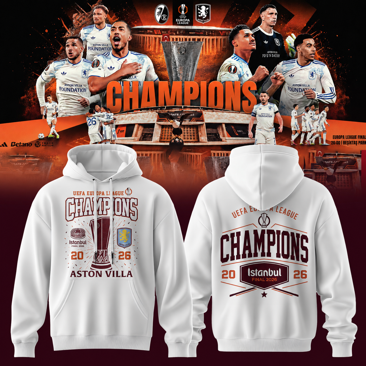 Aston Villa Champions Europa League 25/26 Hoodie