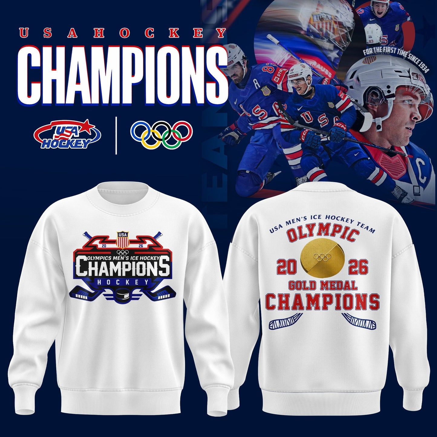 USA Men’s National ICE Hockey Team 2026 Olympic Gold Exclusive Sweatshirt