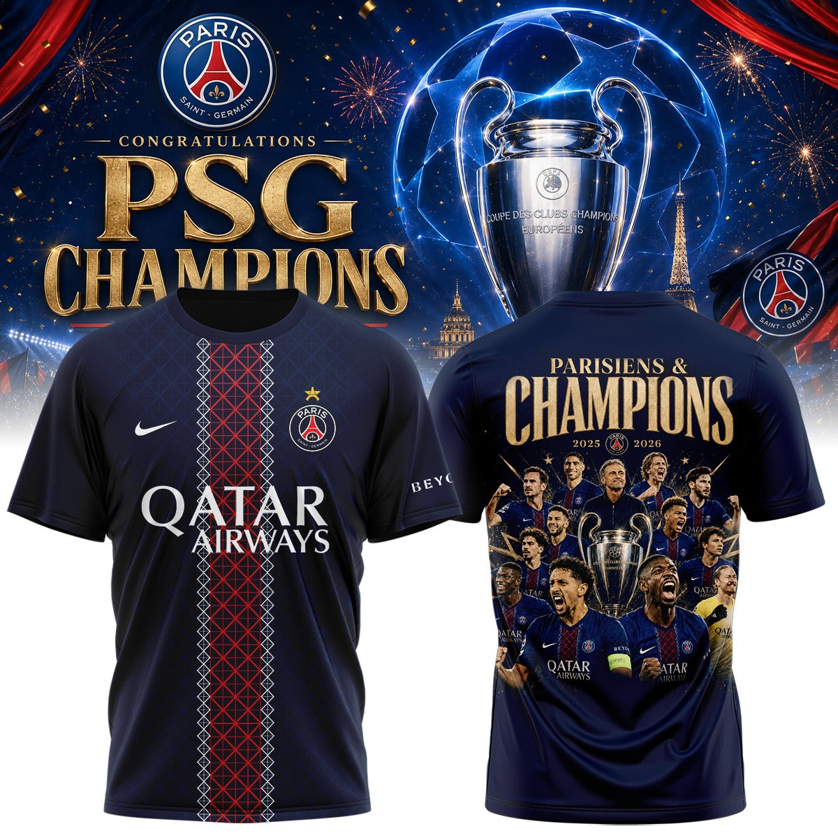 PSG FC - UEFA Champions League CHAMPIONS Shirt