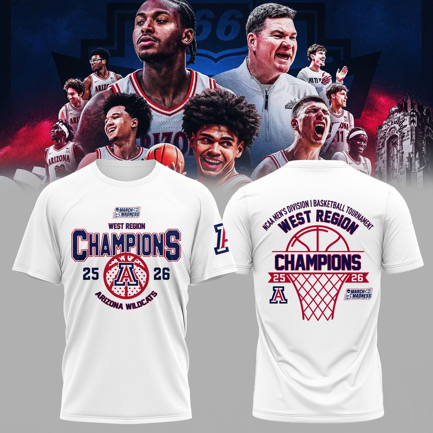 Arizona Wildcats West Region Champions 2026 T-Shirt “ NCAA March Madness Basketball Tee