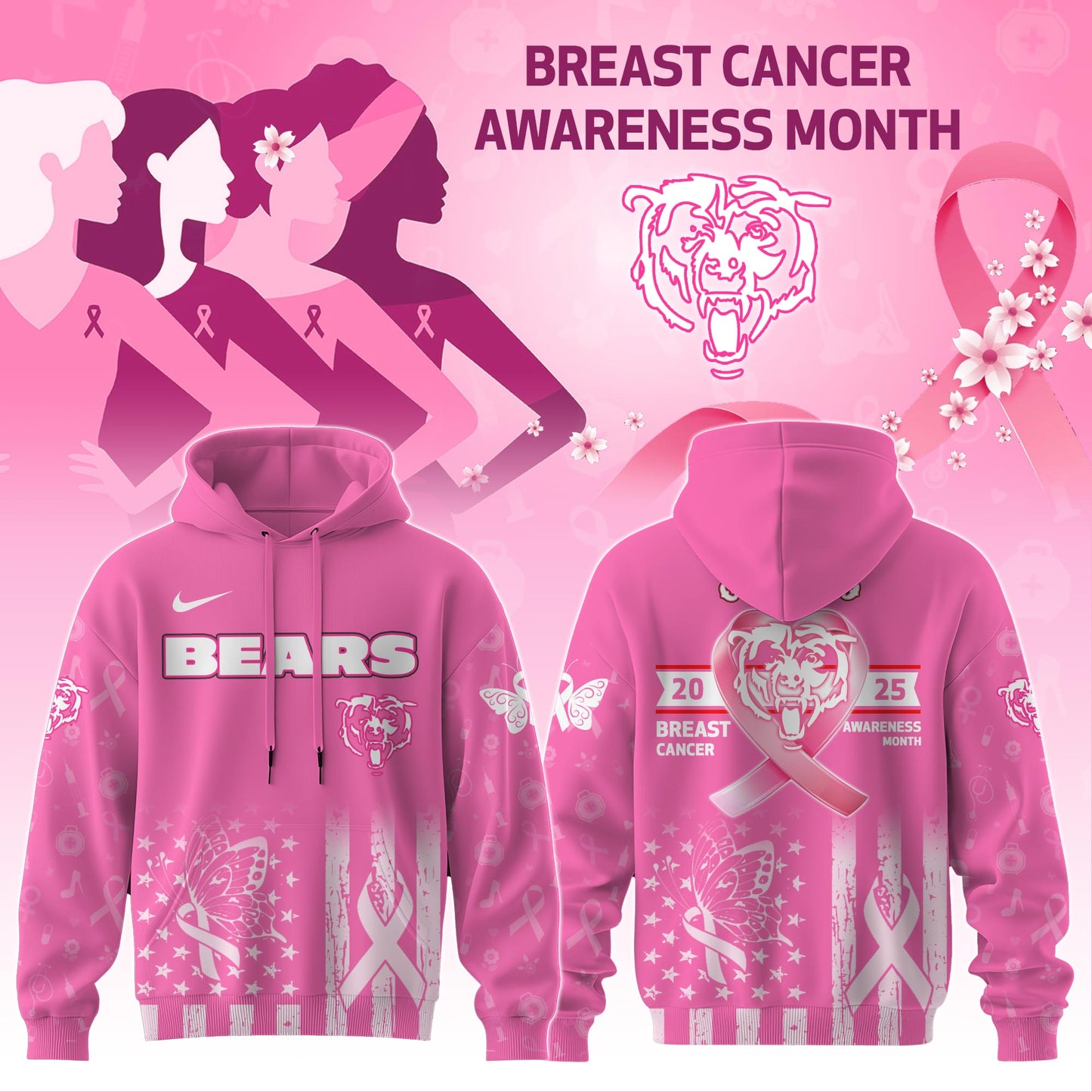 Chicago Bears Special Breast Cancer Awareness Month Limited Edition Hoodie 2025