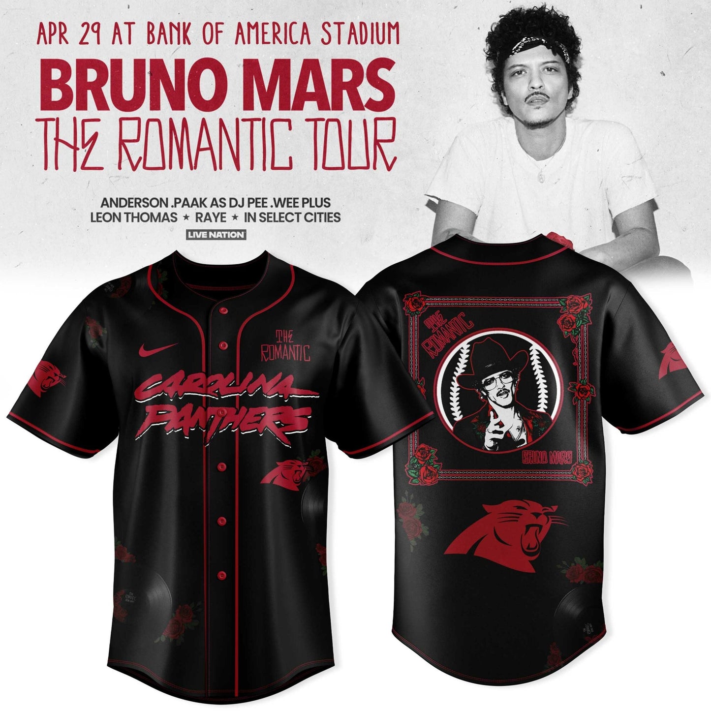 Carolina Panthers x Bruno Mars “ The Romantic Tour 2026 Jersey Collection