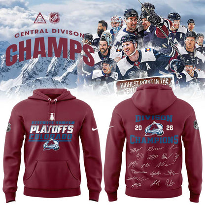Colorado Avalanche 2026 Central Division Champs Hoodie