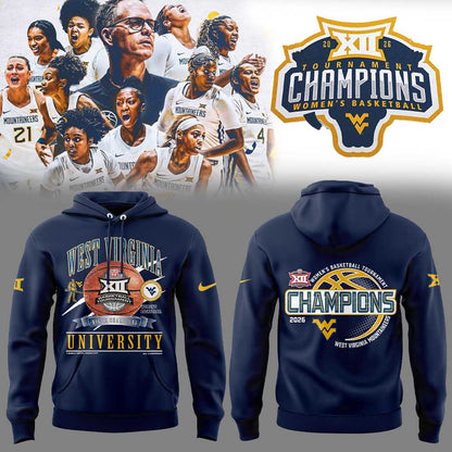 WVU Women™s Basketball 2026 Big 12 Women™s Basketball Tournament Championship Blue Hoodie V2