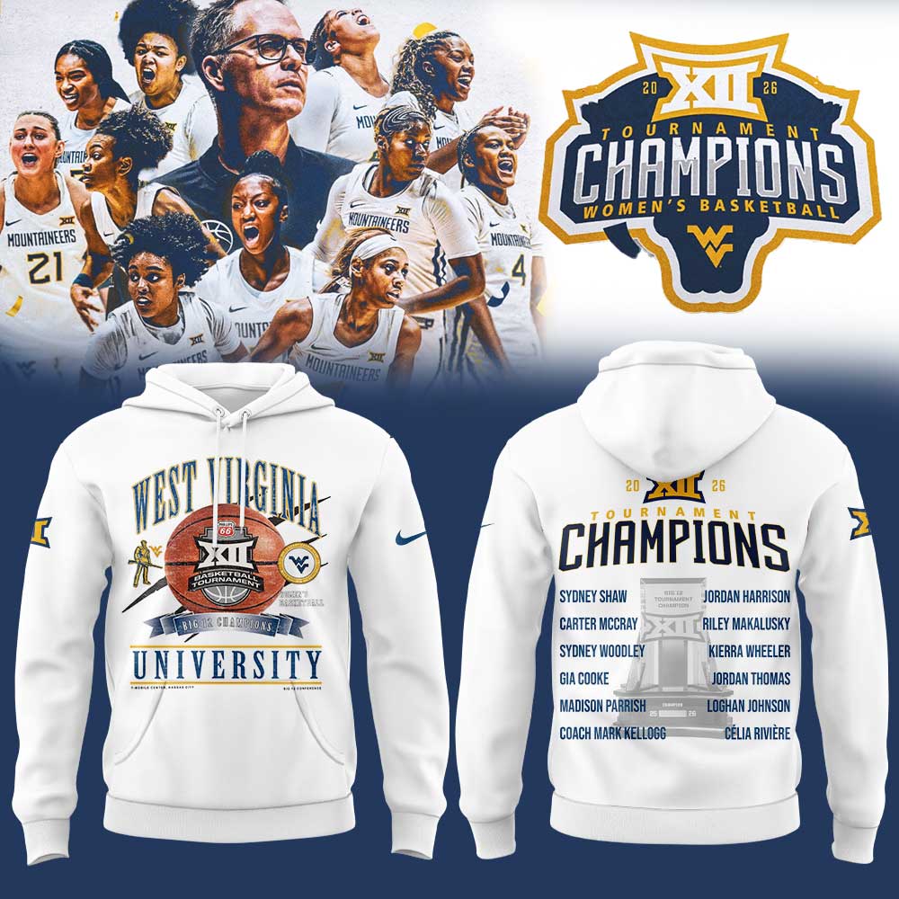 WVU Women™s Basketball 2026 Big 12 Women™s Basketball Tournament Championship White Hoodie