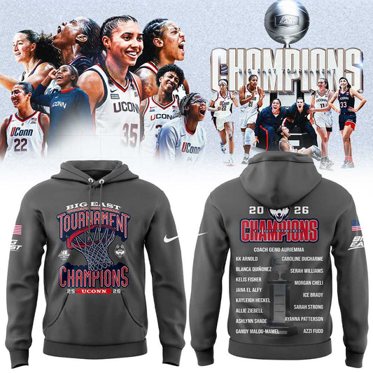 UConn Women™s Basketball 2026 BIG EAST Tournament Champions Gray Hoodie