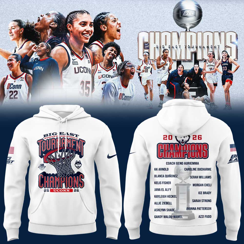 UConn Women™s Basketball 2026 BIG EAST Tournament Champions White Hoodie