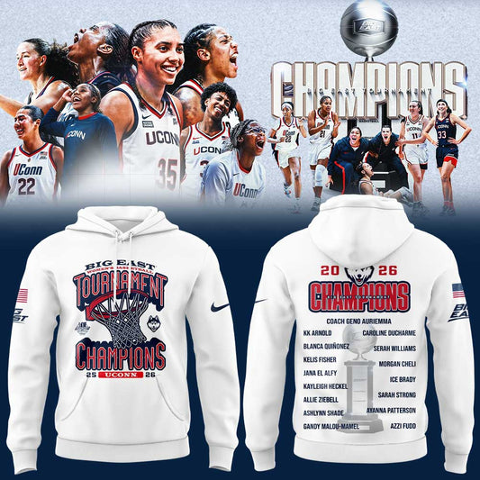 UConn Women™s Basketball 2026 BIG EAST Tournament Champions White Hoodie