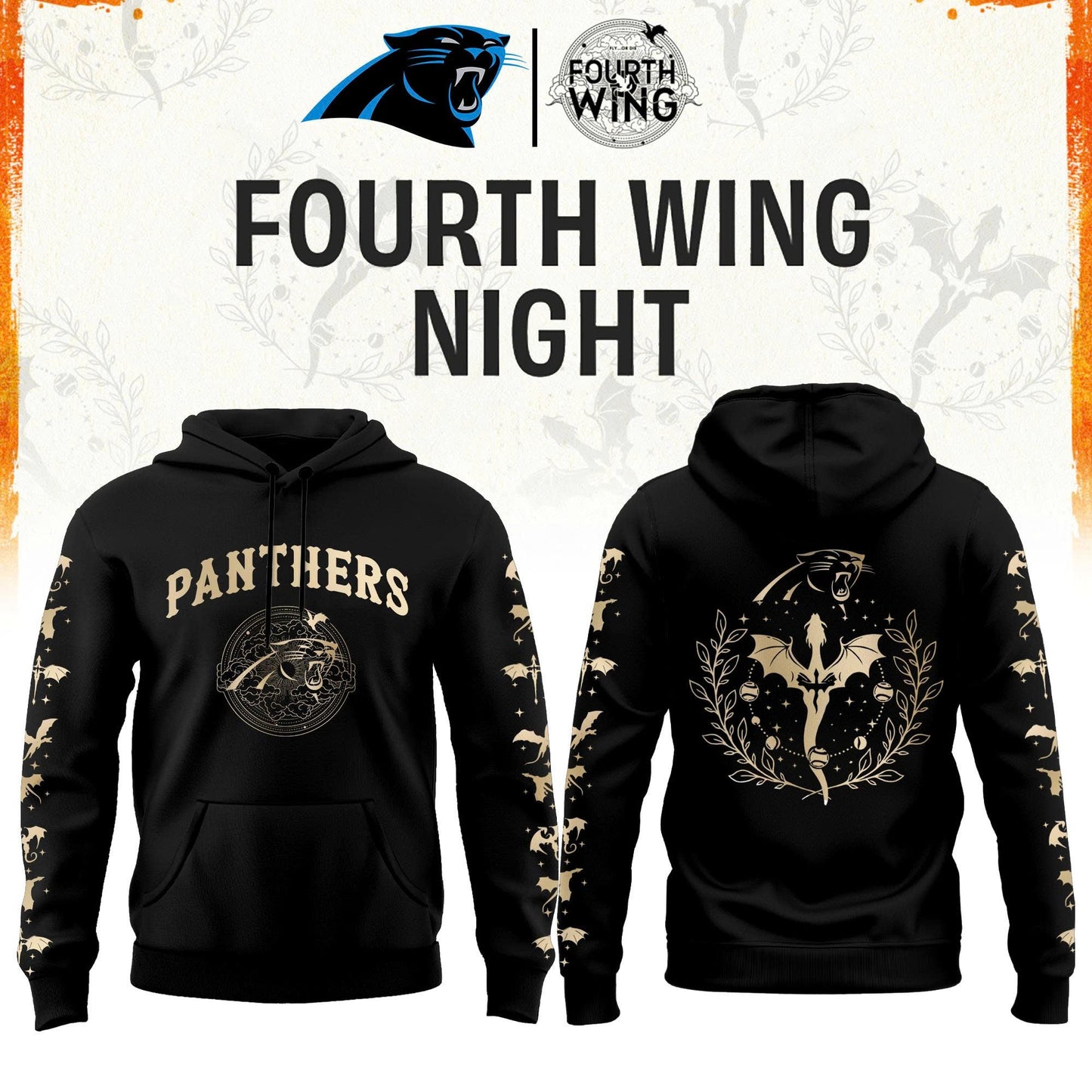 C Panthers Fourth Wings Night Black Hoodie