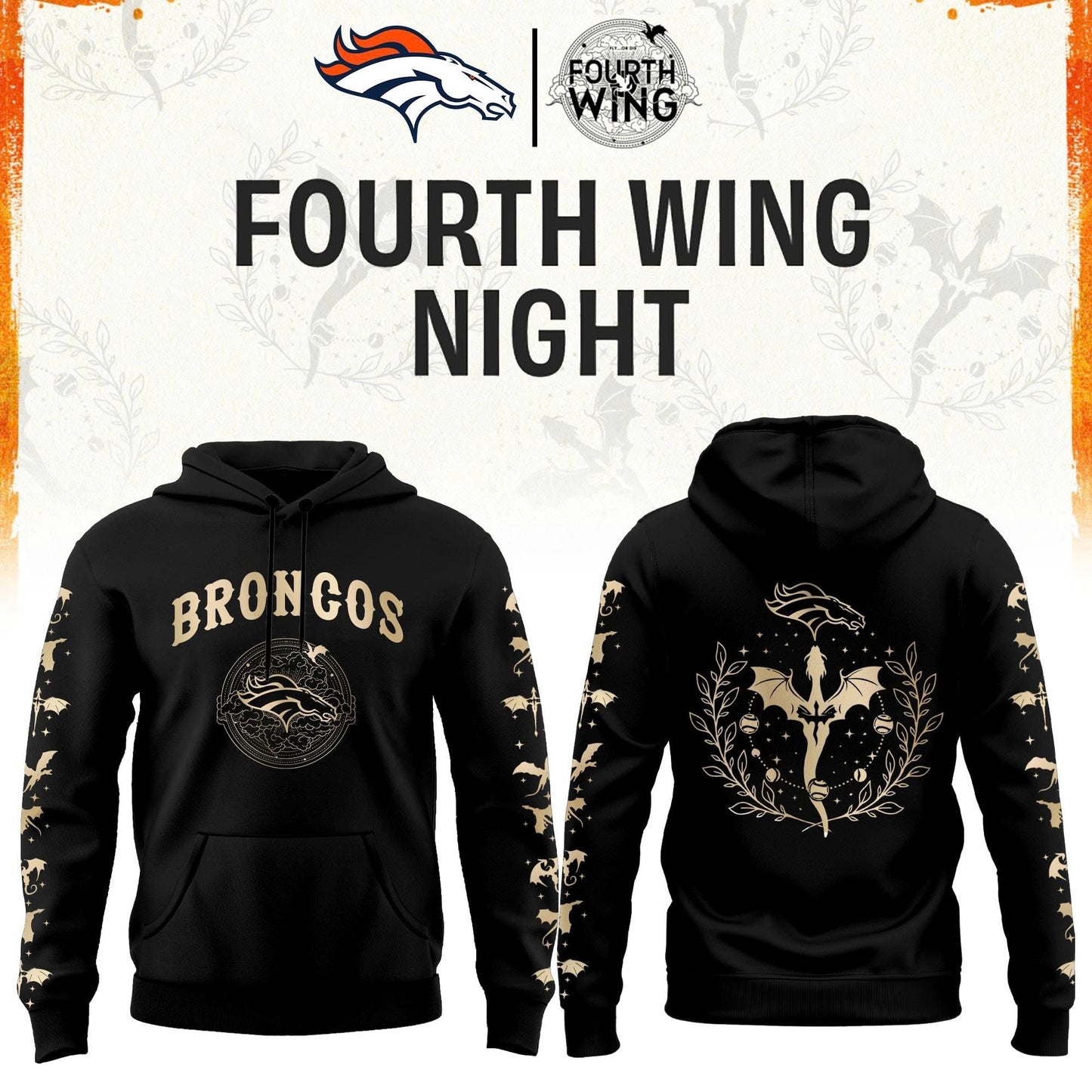 D Broncos Fourth Wings Night Black Hoodie