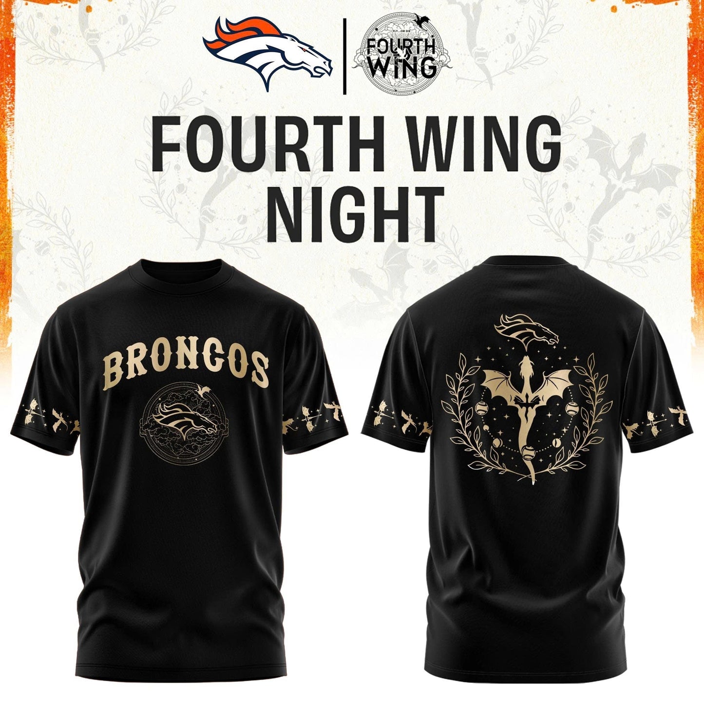 D Broncos Fourth Wings Night Black Shirt
