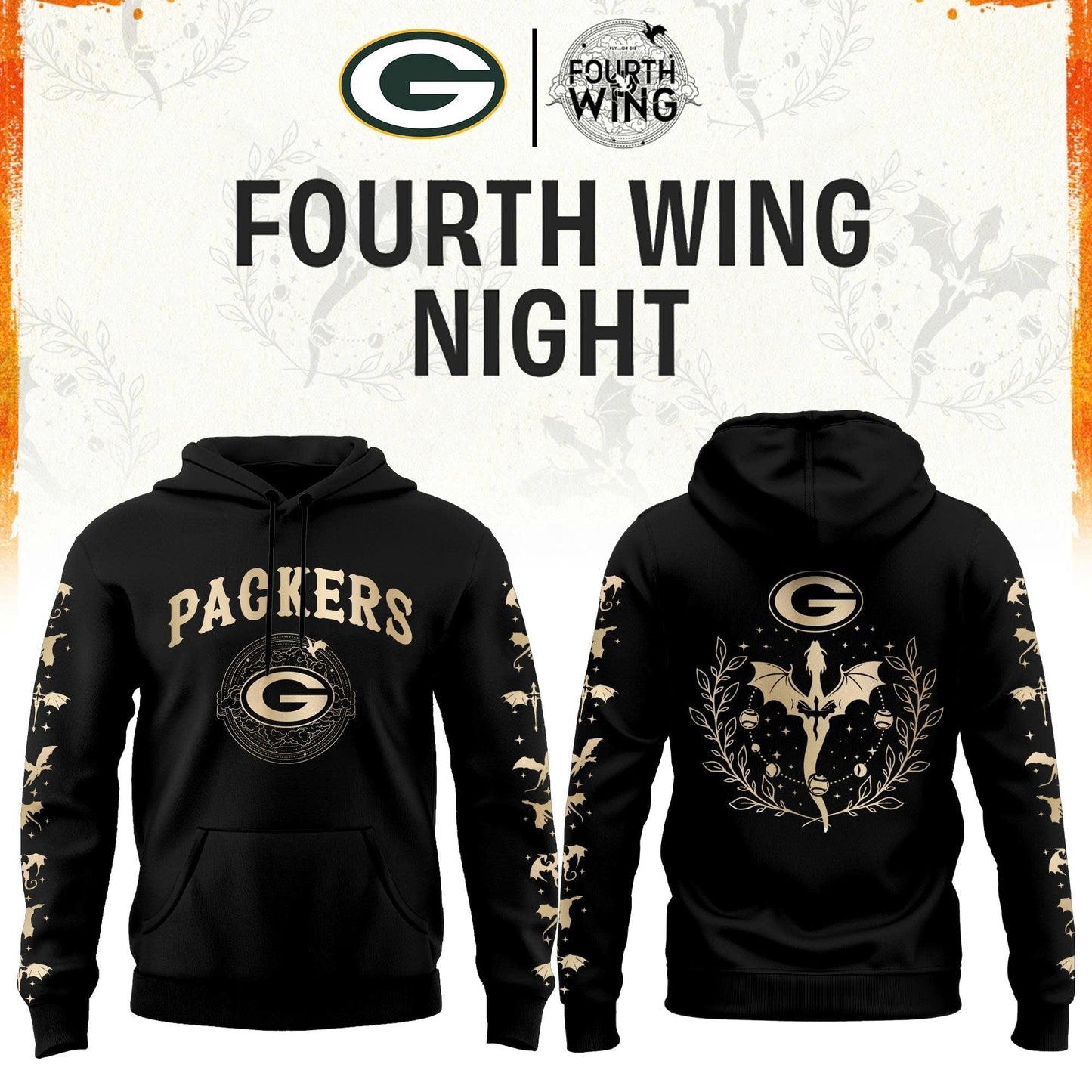 GB Packers Fourth Wings Night Black Hoodie