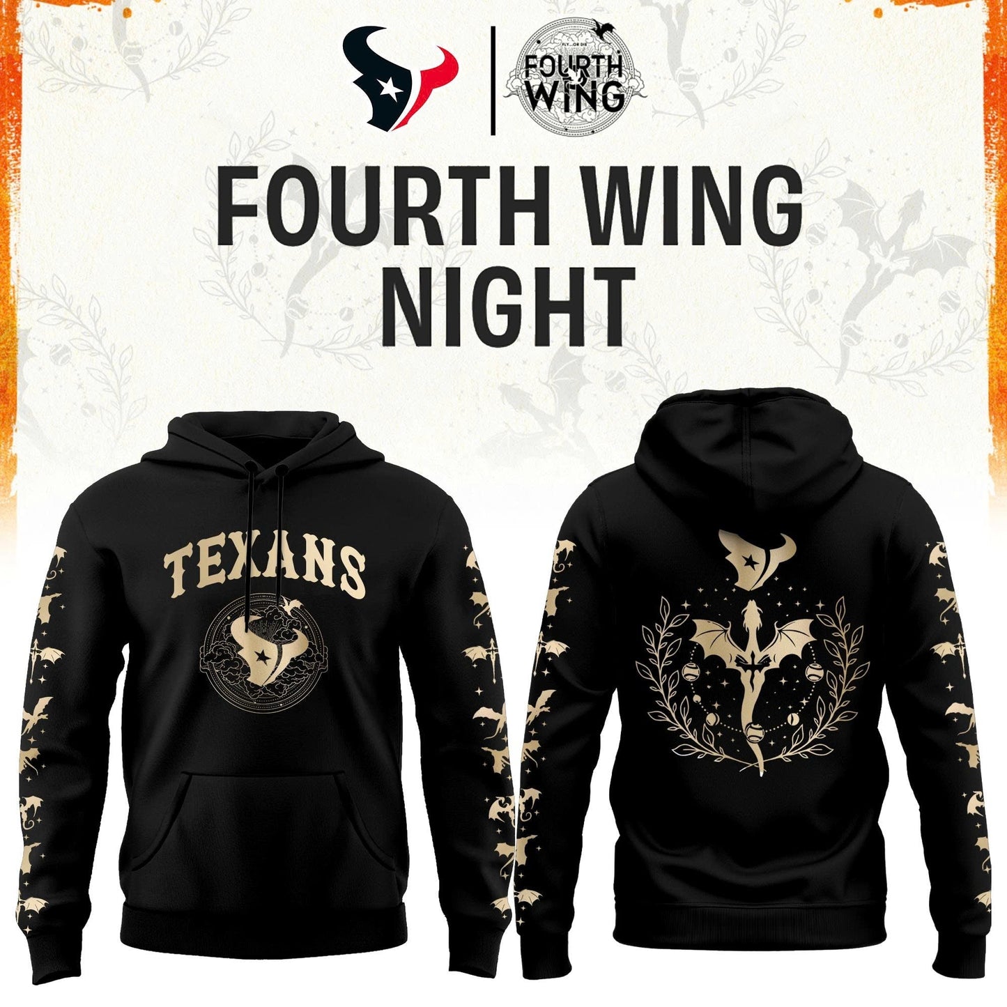 H Texans Fourth Wings Night Black Hoodie