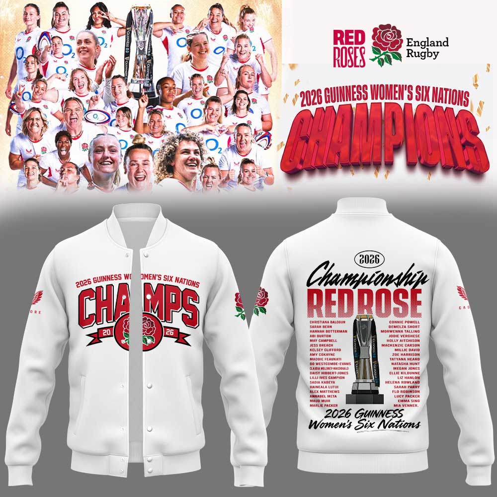 England Red Roses 2026 W6N Grand Slam Winners Graphic Champions Limited Jacket White