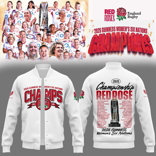 England Red Roses 2026 W6N Grand Slam Winners Graphic Champions Limited Jacket White