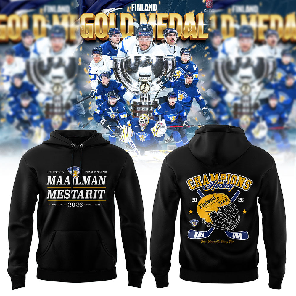 Finland men’s national ice hockey team THE 2026 MEN’S WORLDS CHAMPIONS Hoodie Black