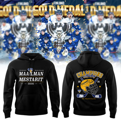 Finland men’s national ice hockey team THE 2026 MEN’S WORLDS CHAMPIONS Hoodie Black
