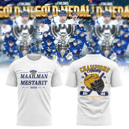 Finland men’s national ice hockey team THE 2026 MEN’S WORLDS CHAMPIONS Shirt White