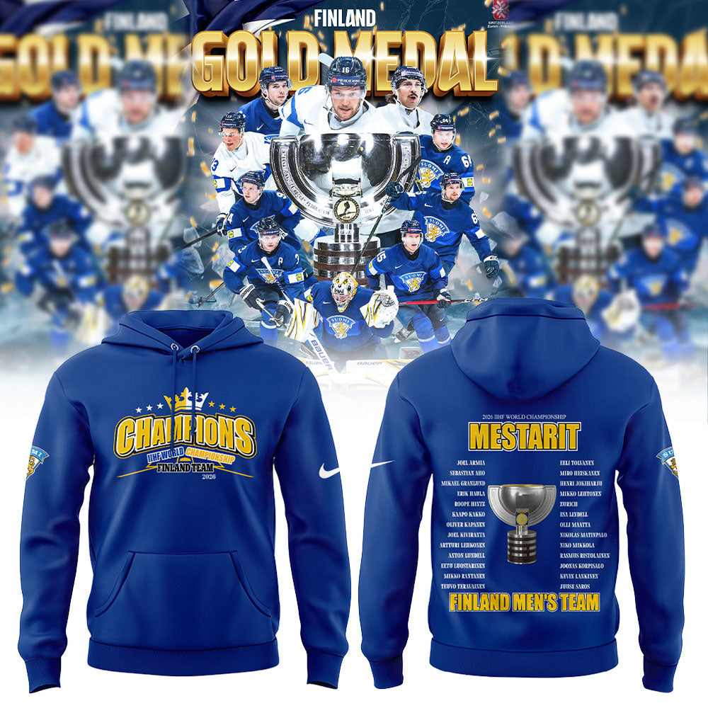 Finland men’s national ice hockey team THE 2026 MEN’S WORLDS CHAMPIONS Hoodie Blue