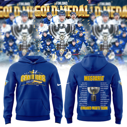 Finland men’s national ice hockey team THE 2026 MEN’S WORLDS CHAMPIONS Hoodie Blue
