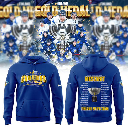 Finland men’s national ice hockey team THE 2026 MEN’S WORLDS CHAMPIONS Hoodie Blue
