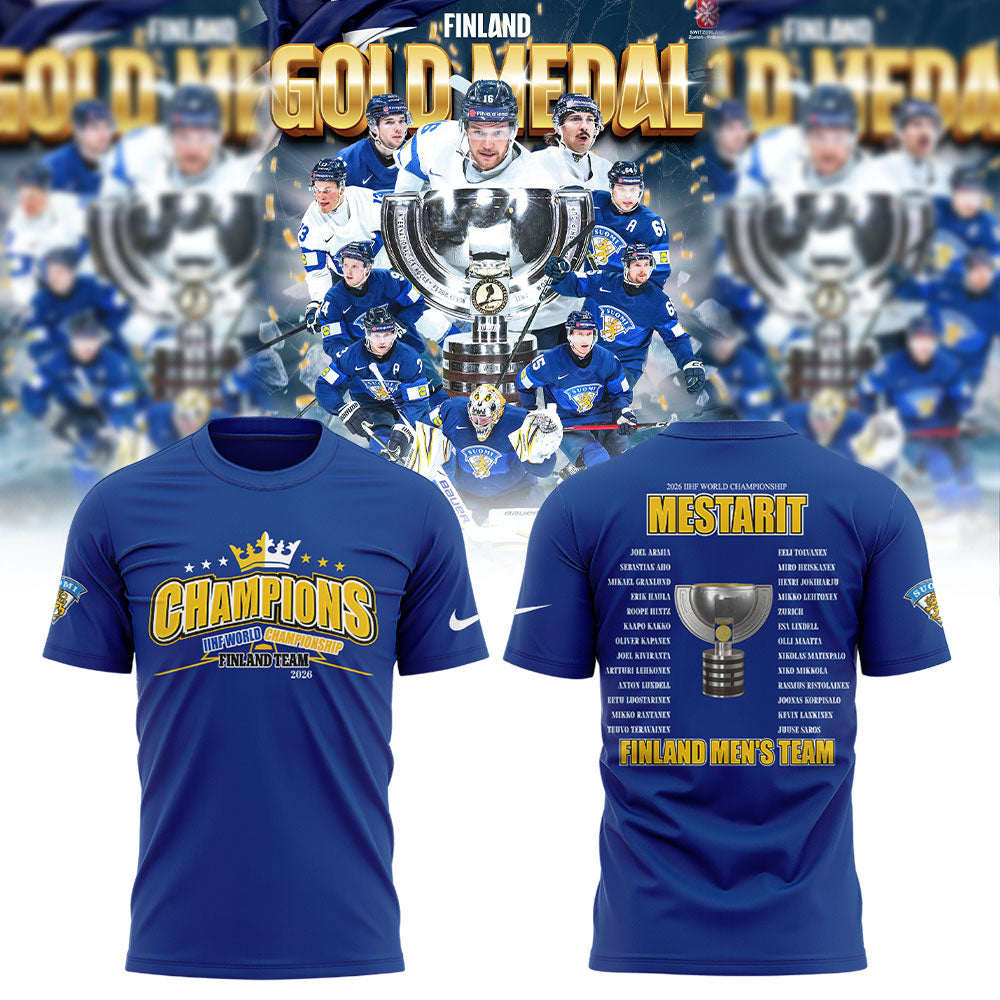 Finland men’s national ice hockey team THE 2026 MEN’S WORLDS CHAMPIONS Shirt Blue