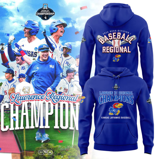 Kansas Baseball Lawrence Regional Champions 2026 Hoodie Blue