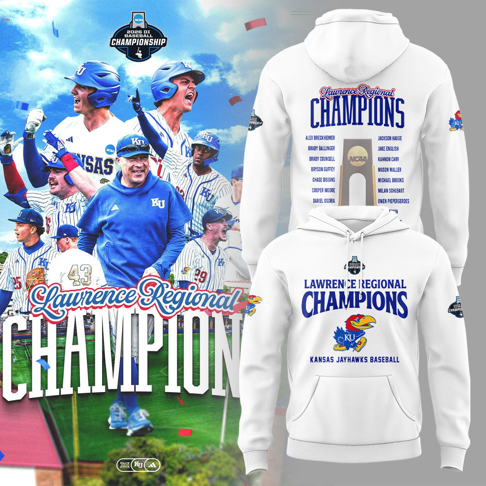 Kansas Baseball Lawrence Regional Champions 2026 Hoodie White