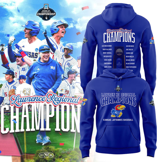 Kansas Baseball Lawrence Regional Champions 2026 Hoodie Blue